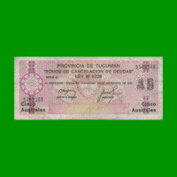 BONO DE TUCUMAN 5,00 AUSTRALES, EC 104, AÑO 1987, ESTADO BUENO.-