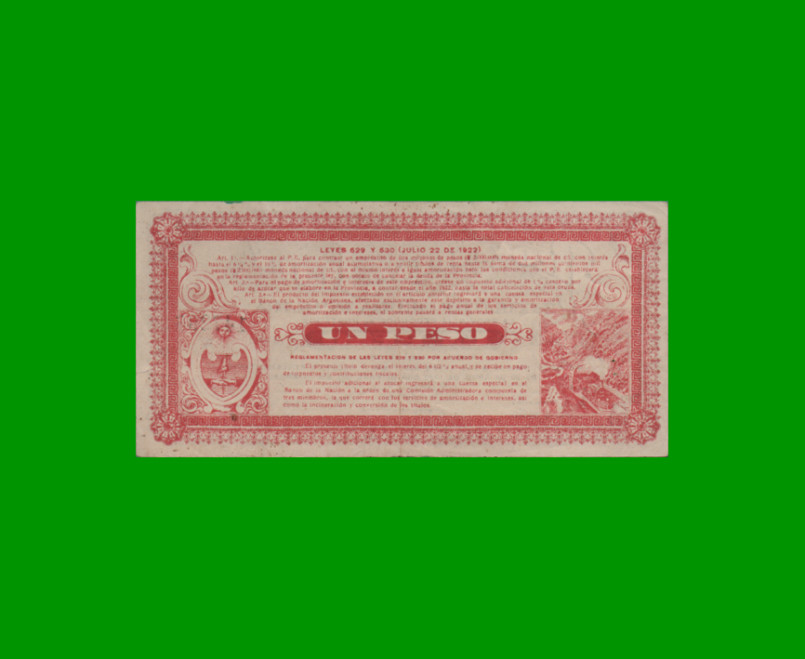 BILLETE PROVINCIA DE JUJUY $1,00 MONEDA NACIONAL, PICK NO CATALOGADO, AÑO 1923, ESTADO EXCELENTE+.- - Imagen 2