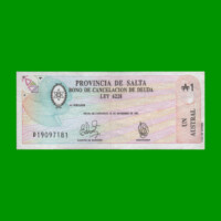 BONO DE SALTA 1,00 DE AUSTRAL, EC 054, AÑO 1987, ESTADO MUY BUENO+.-