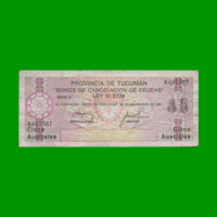 BONO DE TUCUMAN 5,00 AUSTRALES, EC 104, AÑO 1987, ESTADO BUENO.-