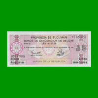 BONO DE TUCUMAN 5,00 AUSTRALES, EC 105, AÑO 1988, ESTADO SIN CIRCULAR.-