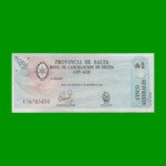 BONO DE SALTA 5,00 DE AUSTRALES, EC 062, AÑO 1987, ESTADO EXCELENTE+.-