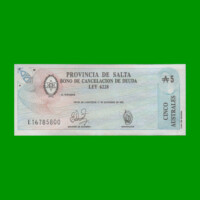 BONO DE SALTA 5,00 DE AUSTRALES, EC 062, AÑO 1987, ESTADO EXCELENTE+.-