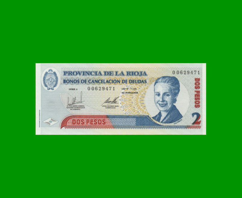 BONO DE LA RIOJA $2,00 SERIE A, EC 359, AÑO 2001, ESTADO SIN CIRCULAR.-