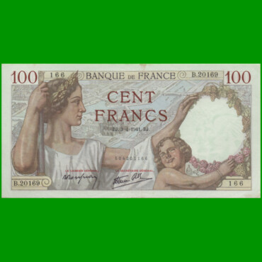 BILLETE DE FRANCIA 100 FRANCOS, PICK 94, AÑO 1941, ESTADO MUY BUENO+.-