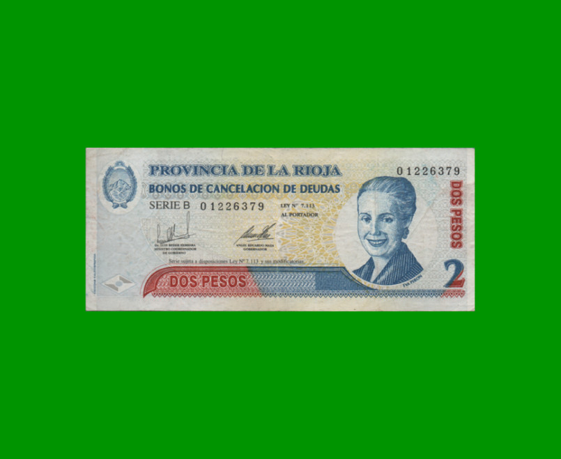 BONO DE LA RIOJA $2,00 SERIE B, EC 360, AÑO 2001, ESTADO BUENO+.-