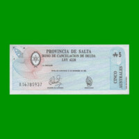 BONO DE SALTA 5,00 DE AUSTRALES, EC 062, AÑO 1987, ESTADO SIN CIRCULAR.-