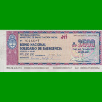 BONO NACIONAL SOLIDARIO DE EMERGENCIA 2.500 AUSTRALES, ESTADO MUY BUENO+.-