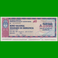 BONO NACIONAL SOLIDARIO DE EMERGENCIA 2.500 AUSTRALES, ESTADO EXCELENTE .-