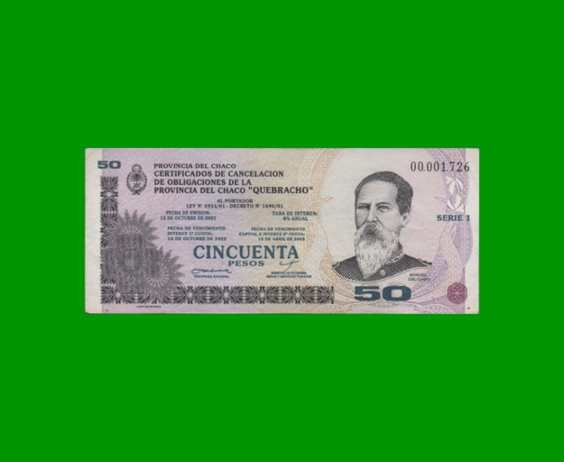 BONO CHACO $50,00, EC 254, SERIE 1, ESTADO EXCELENTE- .-