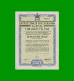 BONO MONEDA NACIONAL $500,00, EMPRESTITO DE RECUPERACION NACIONAL 9 DE JULIO, AÑO 1962, ESTADO EXCELETE+.-