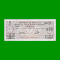 BONO DE TUCUMAN 50,00 AUSTRALES, EC 118, AÑO 1989, ESTADO EXCELENTE+.-
