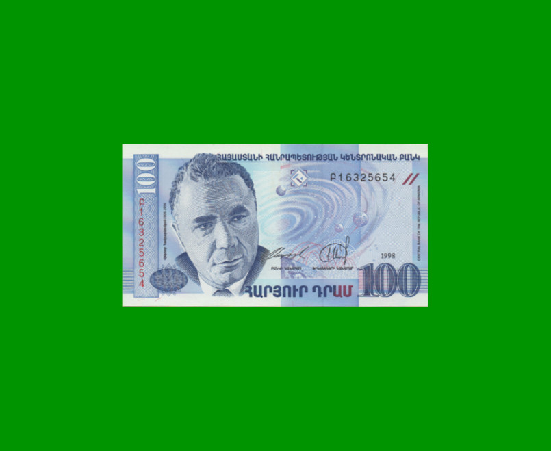 BILLETE DE ARMENIA 100 DRAMS, PICK 42, AÑO 1998, ESTADO SIN CIRCULAR.-