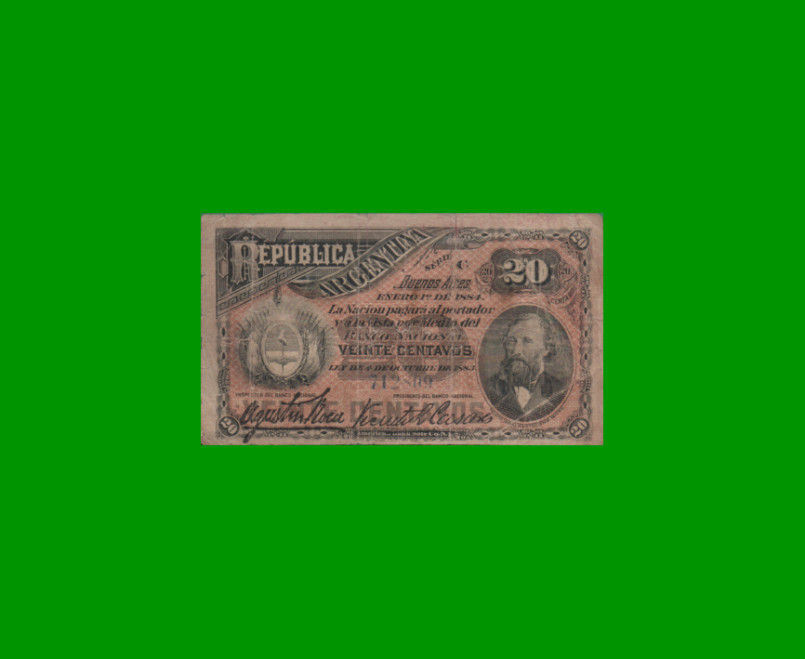 BILLETE FRACCIONARIO 0,20 CTVOS, NC 356c, AÑO 1883, ESTADO BUENO.-