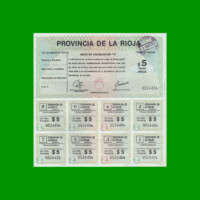 BONO DE LA RIOJA $5,00 SERIE A, AÑO 1995, ESTADO EXCELENTE.-