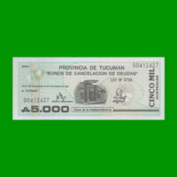 BONO DE TUCUMAN 5.000,00 AUSTRALES, EC 123, AÑO 1990, ESTADO SIN CIRCULAR.-