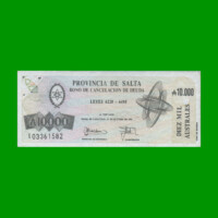 BONO DE SALTA 10.000,00 DE AUSTRALES, EC 078, AÑO 1990, ESTADO MUY BUENO+.-