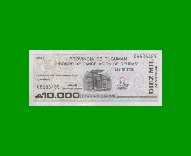 BONO DE TUCUMAN 10.000,00 AUSTRALES, EC 133, AÑO 1990, ESTADO EXCELENTE.-