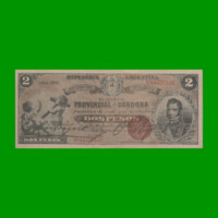 BILLETE PROVINCIA DE CORDOBA $ 2,00 FASCIMIL, AÑO 1888, SERIE 004, ESTADO MUY BUENO+.-
