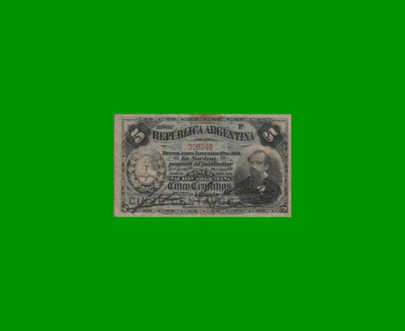 BILLETE FRACCIONARIO 0,05 CTVOS, BOT 1008, AÑO 1891, ESTADO BUENO.-