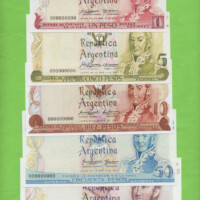 MONEDA NACIONAL SET DE 5 BILLETES, FASCIMIL 1, 5, 10, 50, 100 PESOS, ESTADO SIN CIRCULAR.-