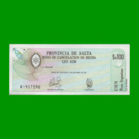 BONO DE SALTA $a100,00, EC 001, AÑO 1985, ESTADO SIN CIRCULAR.-