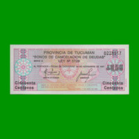 BONO DE TUCUMAN 0,50 CTVOS DE AUSTRALES, EC 093, AÑO 1986, ESTADO SIN CIRCULAR.-