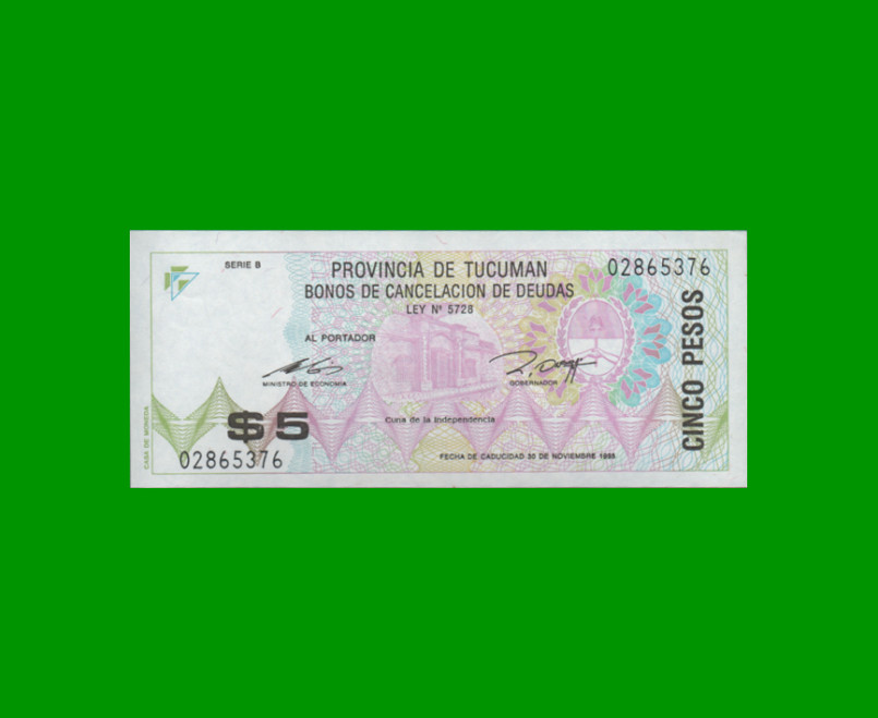 BONO DE TUCUMAN $ 5,00, EC 435, AÑO 1994, ESTADO SIN CIRCULAR.-