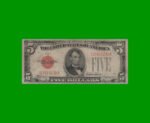 BILLETE DE EEUU 5.00 DOLARES, SELLO ROJO, PICK 379, ESTADO MUY BUENO- .-