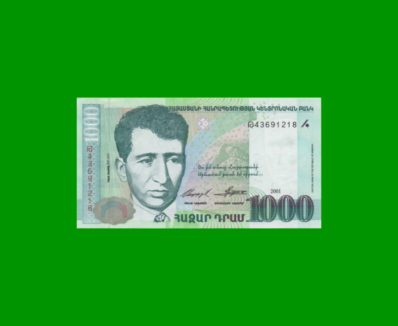 BILLETE DE ARMENIA 1.000 DRAMS, PICK 50, AÑO 2001, ESTADO SIN CIRCULAR.-