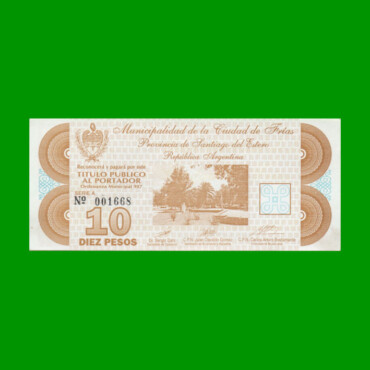 BONO DE LA MUNICIPALIDAD DE FRIAS $10,00, SERIE A, AÑO 1996, ESTADO EXCELENTE.-