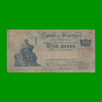 BILLETE CAJA DE CONVERSION $ 10,00, BOT 1629, AÑO 1929, ESTADO BUENO.-