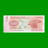 BONO DE TUCUMAN $ 20,00, EC 445, AÑO 2000, NUMERO BAJO, ESTADO SIN CIRCULAR.-