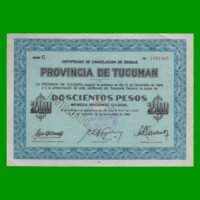 BONO DE TUCUMAN MONEDA NACIONAL $ 200,00, EC NO CATALOGADO, AÑO 1965, ESTADO EXCELENTE.-