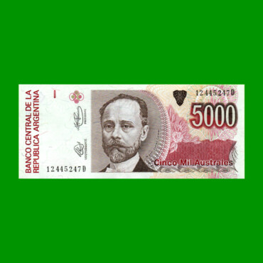 BILLETE DE AUSTRALES, 5.000 AUSTRALES, BOT 2874, AÑO 1991, ESTADO SIN CIRCULAR.-