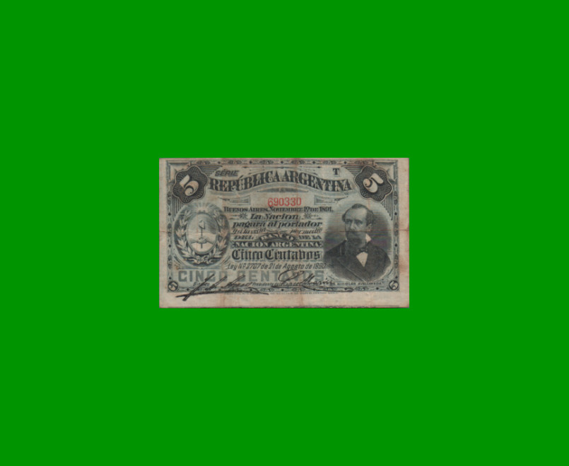 BILLETE FRACCIONARIO 0,05 CTVOS, BOT 1011, AÑO 1891, ESTADO BUENO.-