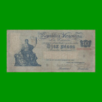 BILLETE CAJA DE CONVERSION $ 10,00, BOT 1629, AÑO 1929, ESTADO BUENO+.-