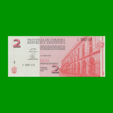 BONO REPOSICION DE CORDOBA $ 2,00, EC 283R, ESTADO SIN CIRCULAR.-