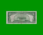 BILLETE DE EEUU 5,00 DOLARES, SELLO AZUL, PICK 414Aa, ESTADO MUY BUENO.- - Imagen 2