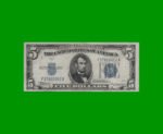 BILLETE DE EEUU 5,00 DOLARES, SELLO AZUL, PICK 414Aa, ESTADO MUY BUENO.-