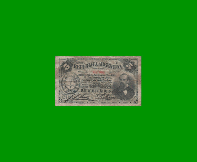 BILLETE FRACCIONARIO 0,05 CTVOS, BOT 1011, AÑO 1891, ESTADO BUENO.-