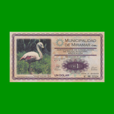 BONO MUNICIPALIDAD DE MIRAMAR DE ANSENUZA 1 DOLAR, AÑO EMISION: 01/11/97, ESTADO SIN CIRCULAR.-