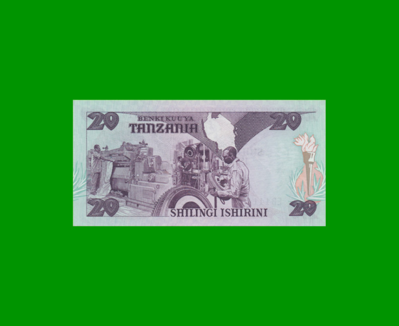 BILLETE DE TANZANIA 20 SHILLINGS, PICK 15, AÑO 1986 ESTADO SIN CIRCULAR.- - Imagen 2