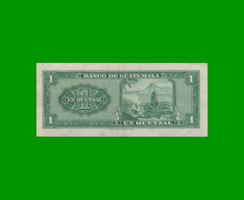 BILLETE DE GUATEMALA 1 QUETZAL, PICK 52g, AÑO 1970 ESTADO EXCELENTE.- - Imagen 2