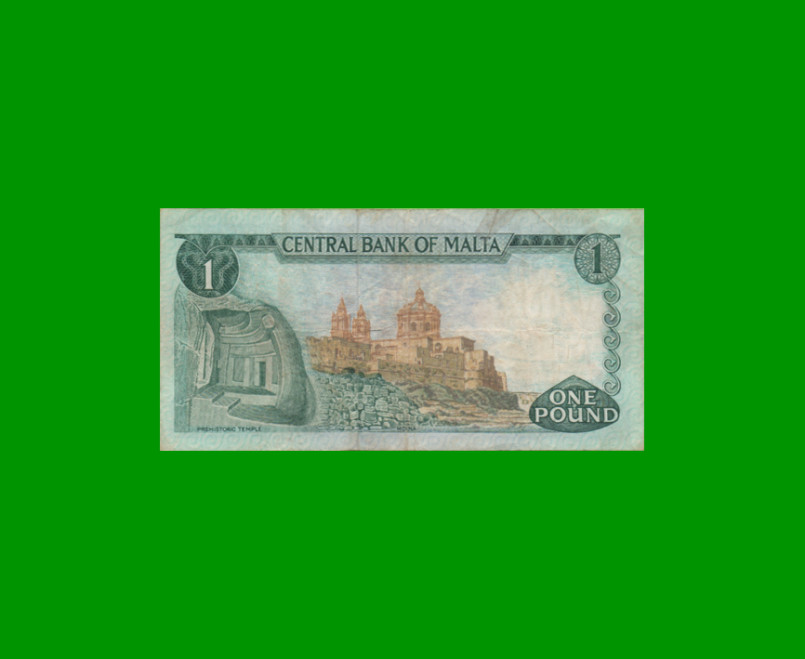 BILLETE DE MALTA 1 LIRA, PICK 31e, AÑO 1967, ESTADO MUY BUENO- .- - Imagen 2