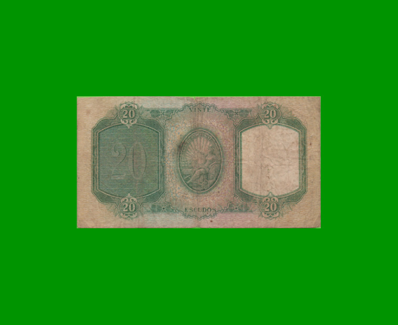 BILLETE DE PORTUGAL 20 ESCUDOS, PICK 153b, AÑO 1959 ESTADO BUENO.- - Imagen 2