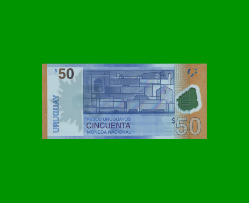 BILLETE DE URUGUAY $50,00 CONMEMORATIVO, POLYMERO PICK 100, ESTADO SIN CIRCULAR.- - Imagen 2