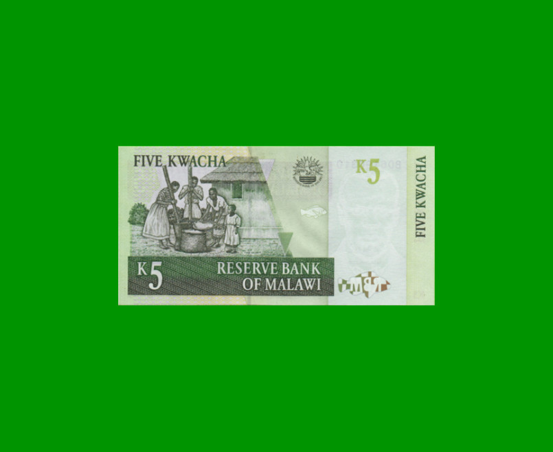 BILLETE DE MALAWI 5 KWACHA, PICK 36c, AÑO 2005 ESTADO SIN CIRCULAR.- - Imagen 2