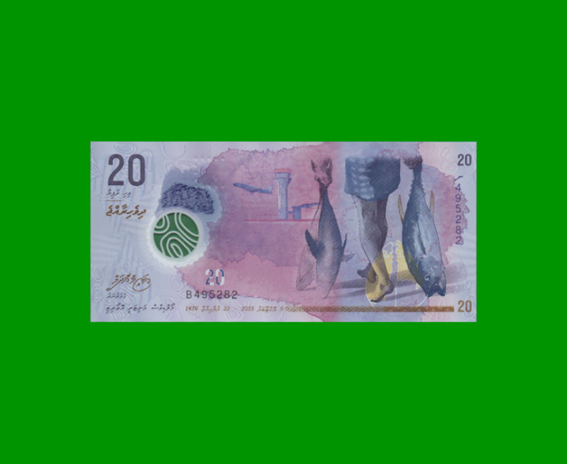 BILLETE DE ISLAS MALDIVAS 20,00 RUPIAS, POLYMERO PICK 27, ESTADO SIN CIRCULAR.-