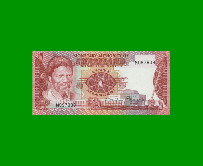 BILLETE DE SWAZILAND 1 LILANGENI, PICK 1, AÑO 1974 ESTADO SIN CIRCULAR.-